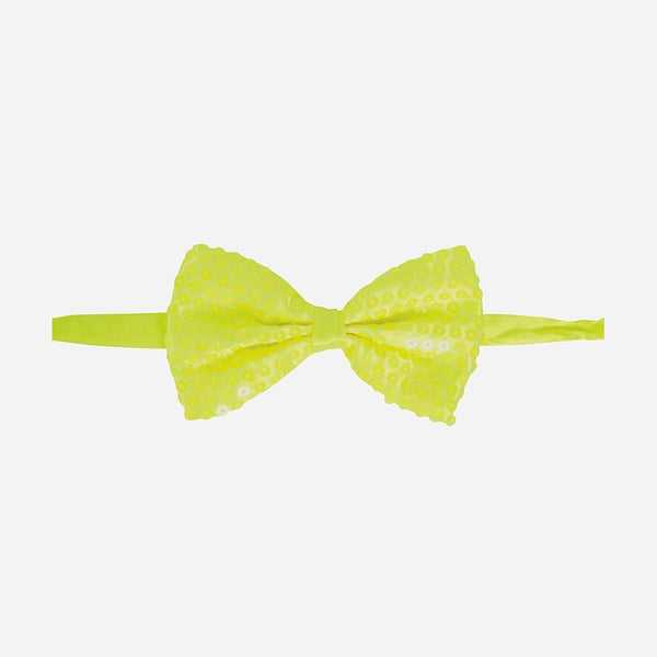 Noeud papillon à sequins néon fluo jaune 13 × 7 cm