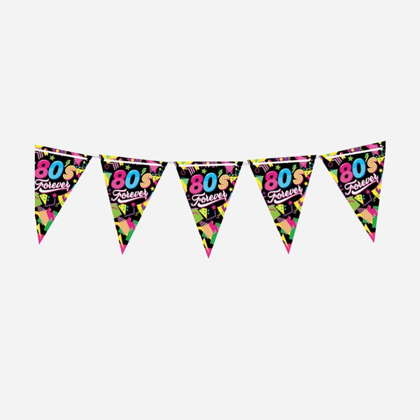 Guirlande 10 fanions 30 × 20 cm motif années 80's forever 3 m