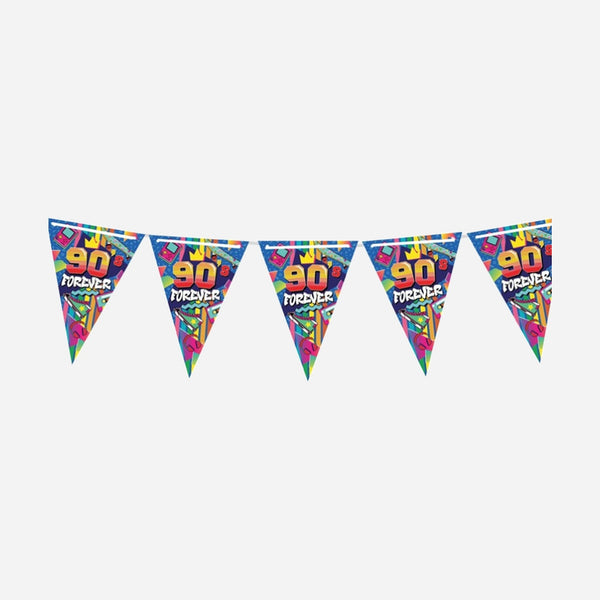 Guirlande 10 fanions 30 × 20 cm motif années 90's forever 3 m