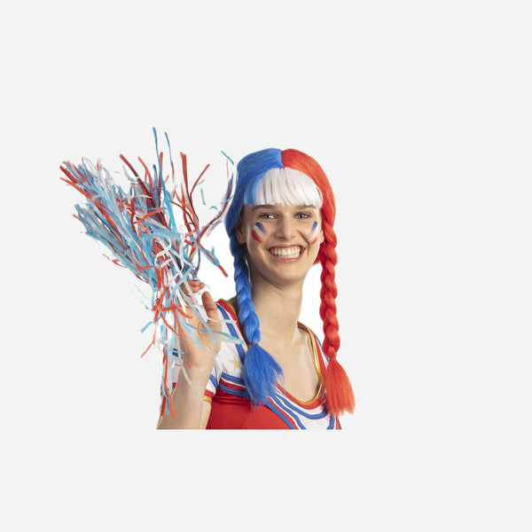 Perruque bleu blanc rouge avec tresses france