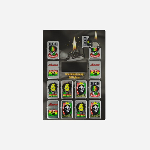 Briquet à essence métal motifs Rasta assorti