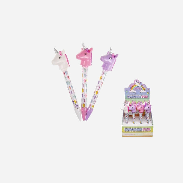 Lot de 12 stylos bille avec tête de licorne assorti 22.5 cm
