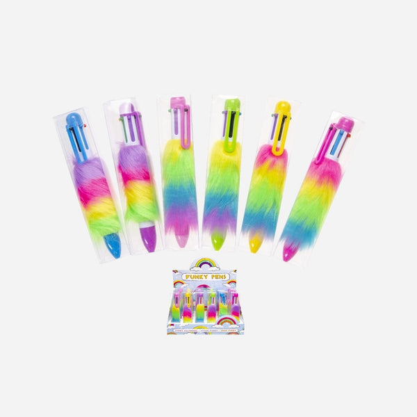 Stylo bille 6 couleurs avec peluche rainbow assorti 14 cm