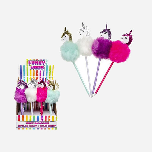 Lot de 16 stylos à bille licorne avec fourrure assorti 28 cm