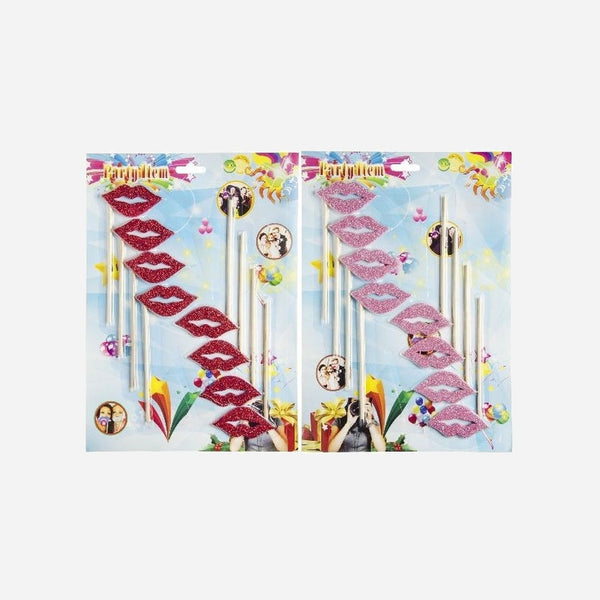 Lot de 8 photoprops bouches sur baguette à paillettes assorti