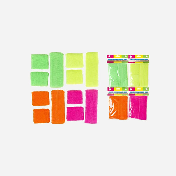 Set bandeau et bracelets éponge néon fluo assorti 3 pièces