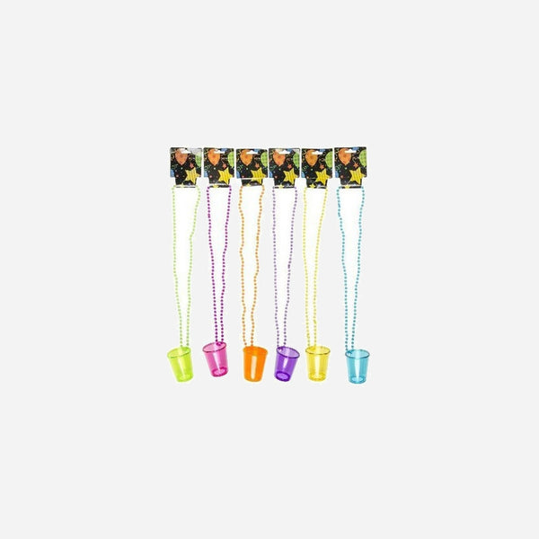 Collier perles avec verre shooter fluo assorti