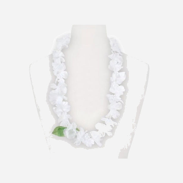 Collier de fleurs tahiti blanc avec une feuille verte