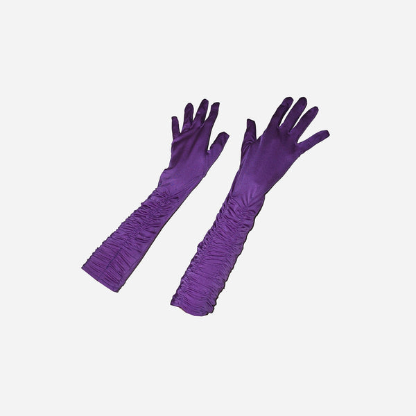 Paire de gants plissés longs fuchsia 30 cm de déguisement