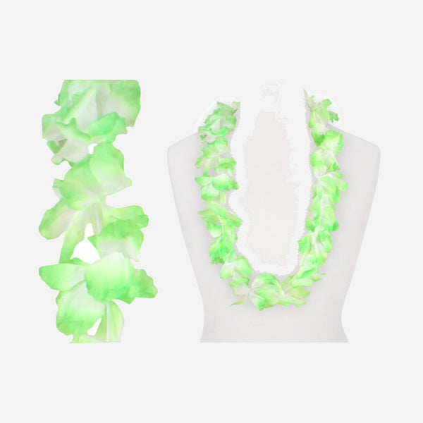 Collier de 40 fleurs épais Tahiti vert blanc 110 mm