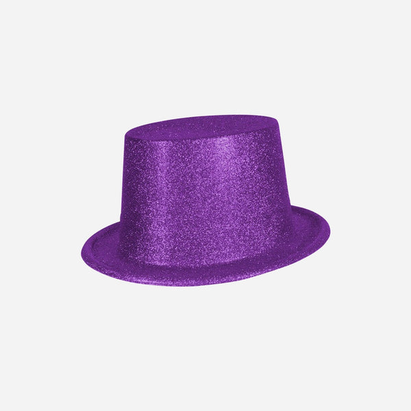 Chapeau haut de forme en PVC à paillettes lilas 12 cm