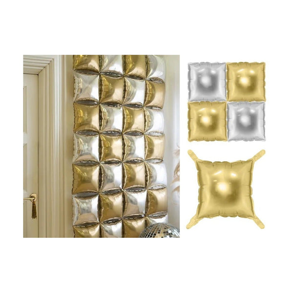 Lot de 4 décorations gonflables carrées or/argent mylar 40 × 40 cm