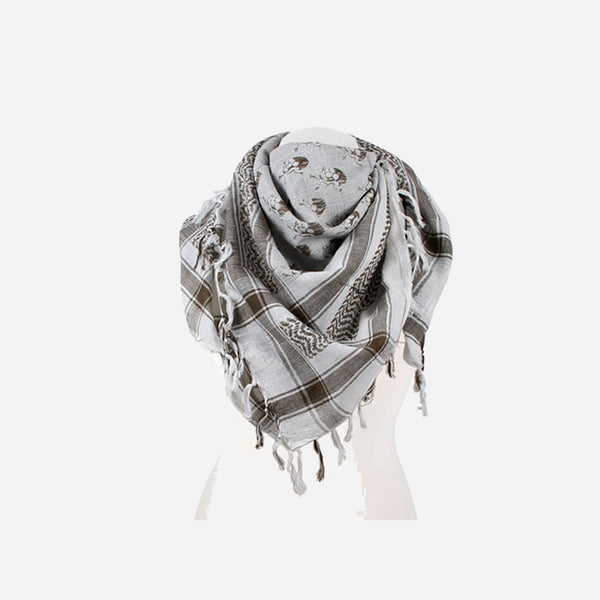 Keffieh foulard brun blanc motifs cranes 1 × 1 m