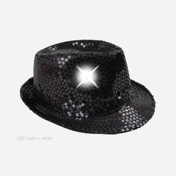 Chapeau trilby à sequins lumineux noir