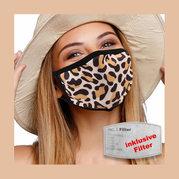 Masque textile lavable avec filtre actif motif leopard