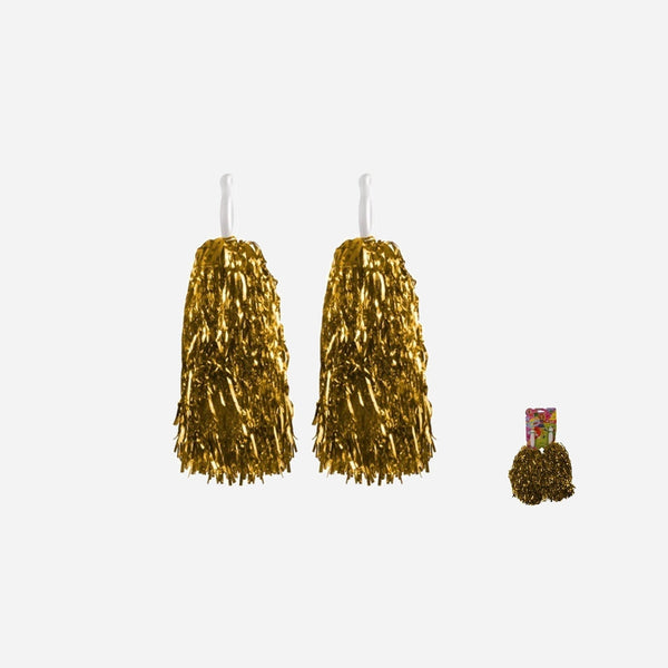 Paire de pompons pom pom girl avec poignée or métal