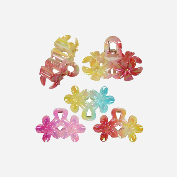 Pince à cheveux bicolore motif noeud avec fleurs assorti 8.5x4.5 cm