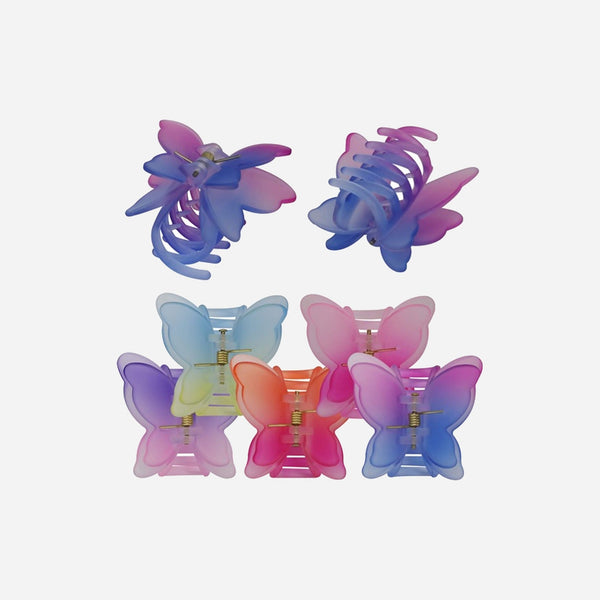 Pince à cheveux transparente bicolore papillon assorti 5x4.5 cm
