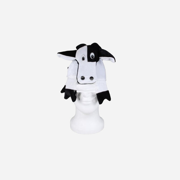 Bonnet peluche vache blanc noir