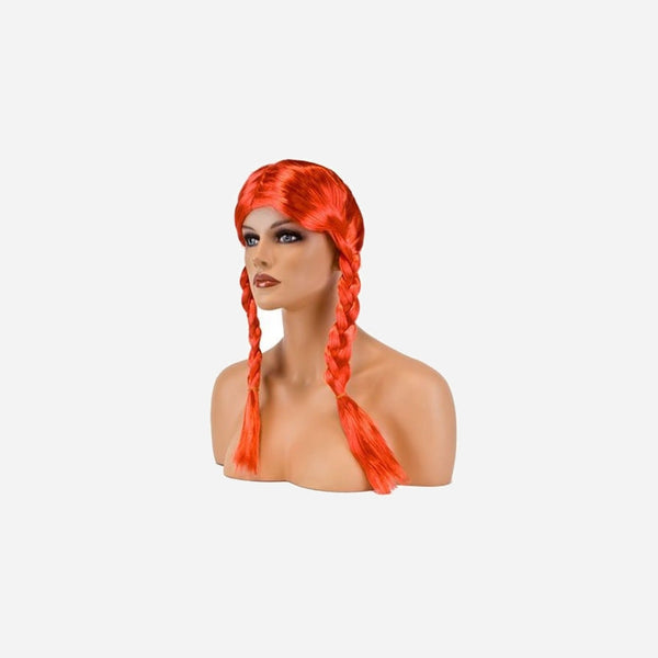 Perruque cheveux longs avec couettes fluo orange