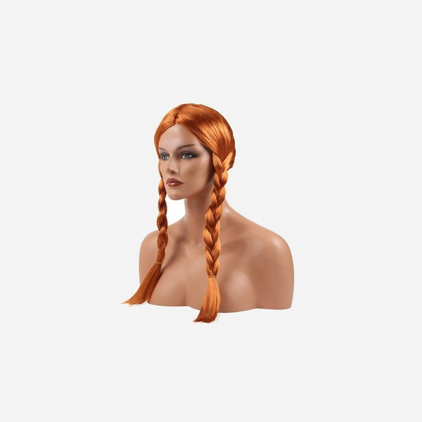 Perruque cheveux longs avec couettes brun clair