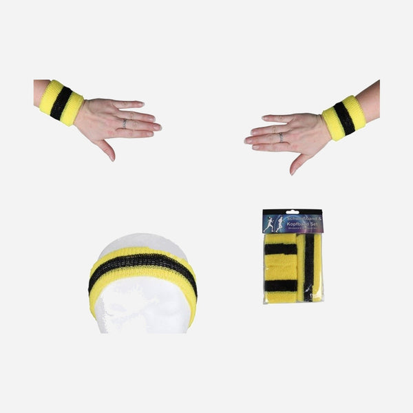 Set bandeau et bracelets éponge jaune & noir 3 pièces