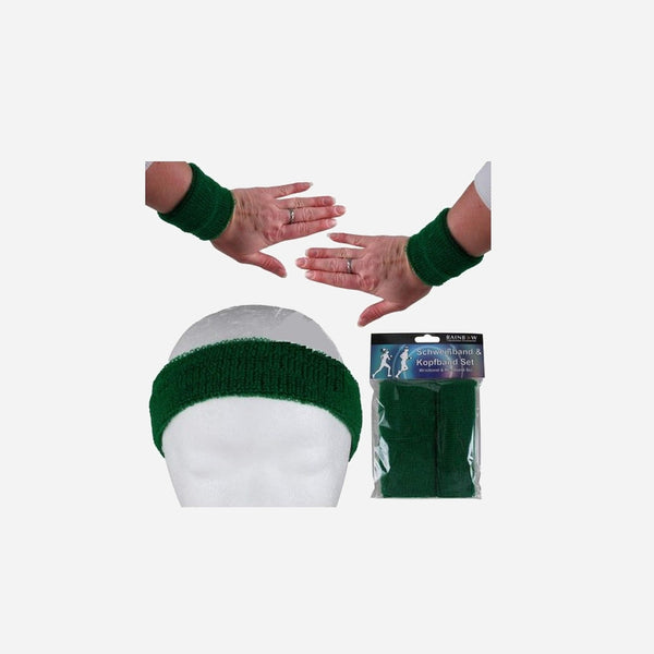 Set bandeau et bracelets éponge vert fonçé 3 pièces