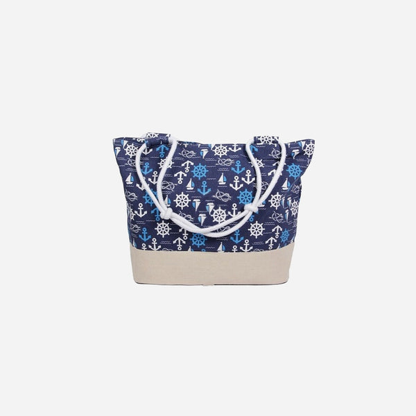 Sac de plage bleu foncé avec motifs marins 50 × 35 cm