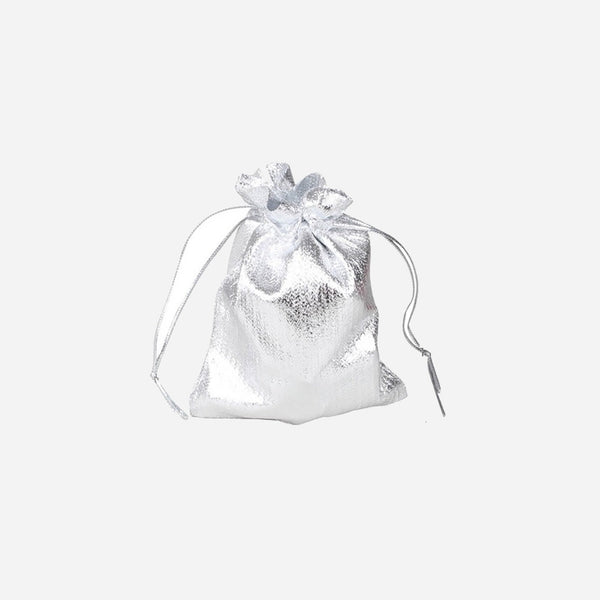 Sac cadeau métallisé avec ruban argent 7x4.5 cm