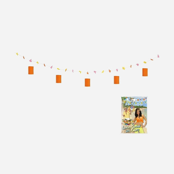 Guirlande avec 5 lanternes orange jaune et fleurs 3 m