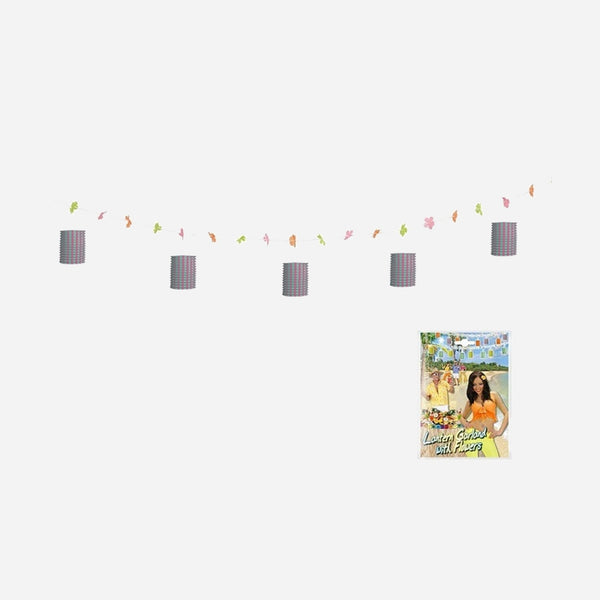 Guirlande avec 5 lanternes rose verte et fleurs 3 m