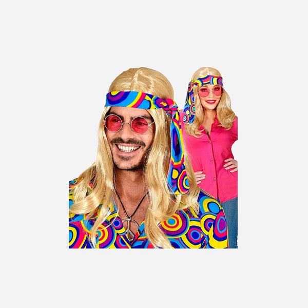 Perruque 70's cheveux longs avec bandeau blond