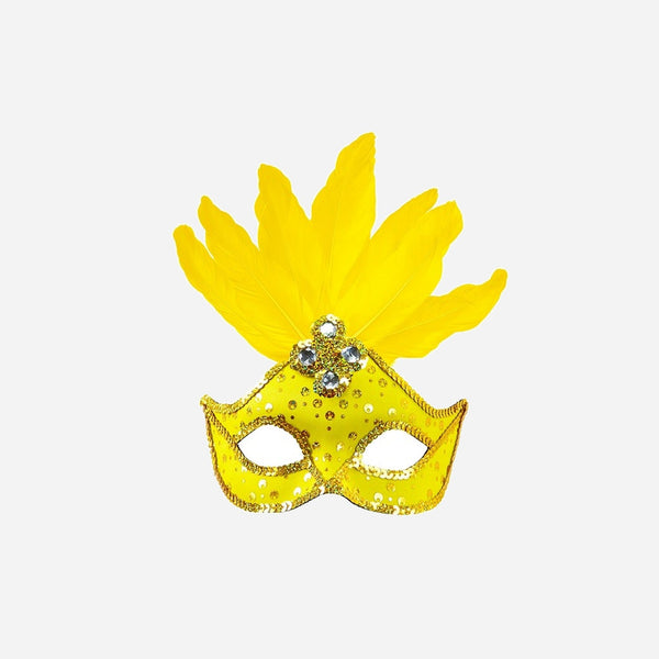 Masque loup neon fluo jaune avec plumes luxe adulte