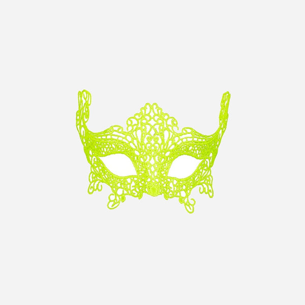 Masque loup neon fluo jaune en dentelle luxe