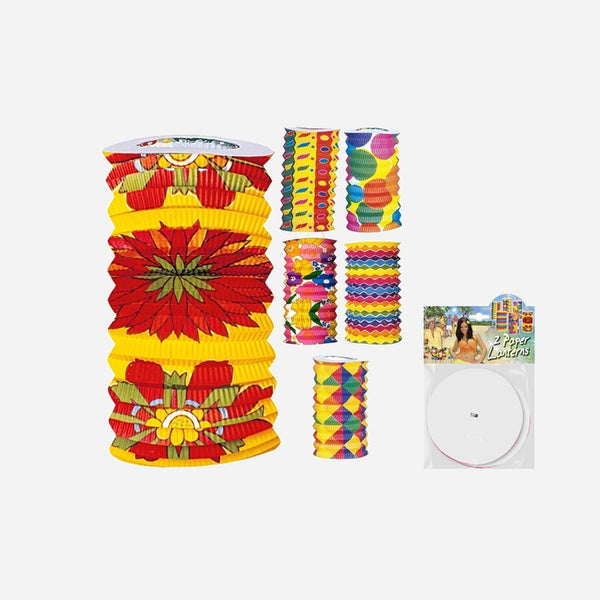 Lot de 2 lanternes lampions motifs multicolore assorti 22 × 15 cm