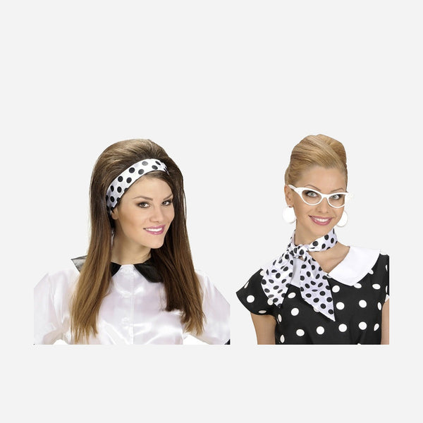 Foulard blanc à pois noir effet satiné