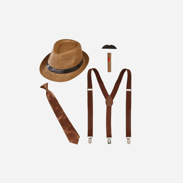 Set accessoires "Années Folles" borsalino brun adulte 5 pièces