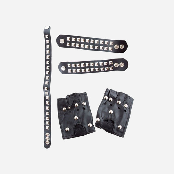Set accessoires punk simili cuir noir 5 pièces