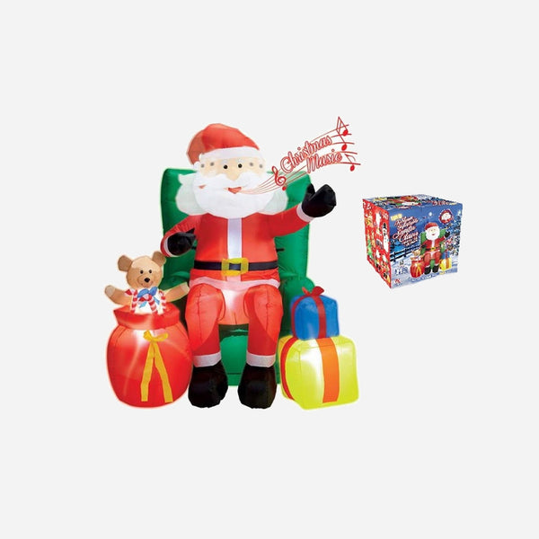 Père Noël assis gonflable, lumineux et sonore 1,22 m