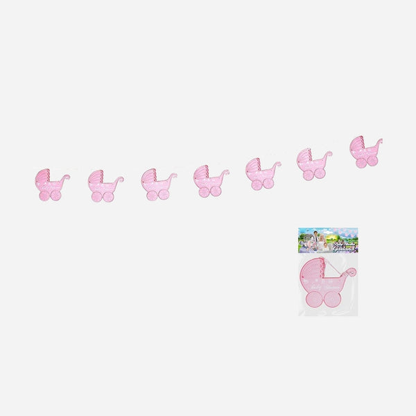 Guirlande poussette rose motif "Baby shower" 2,75 m