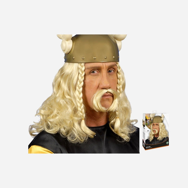 Set perruque et moustache gaulois viking blond