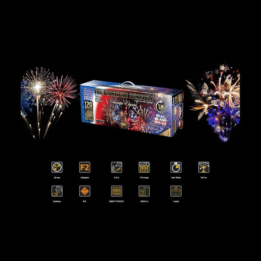 Batterie feu d'artifice bleu blanc rouge 170 départs 1mn 30 s