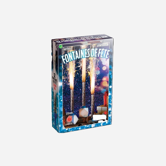 Boite de 12 fontaines bougies scintillantes argent 12 cm 50 s