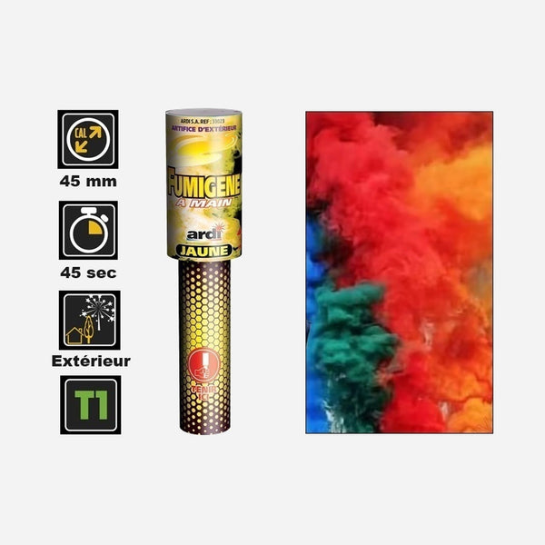 1x fumigène à main jaune catégorie T1 45 s