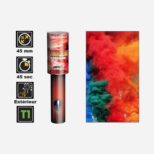 1x fumigène à main rouge catégorie T1 45 s