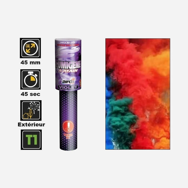 1x fumigène à main violet catégorie T1 45 s