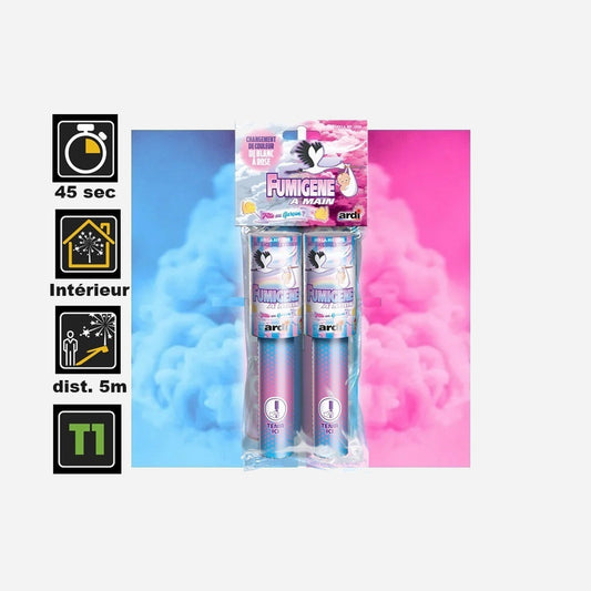 1x lot de 2 fumigènes à main changement blanc à rose T1 45 s