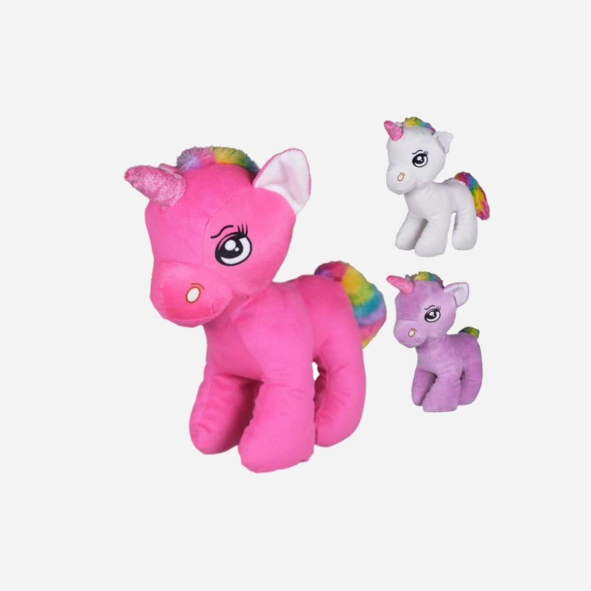 Peluche bébé licorne avec fourrure rainbow assorti 25 cm