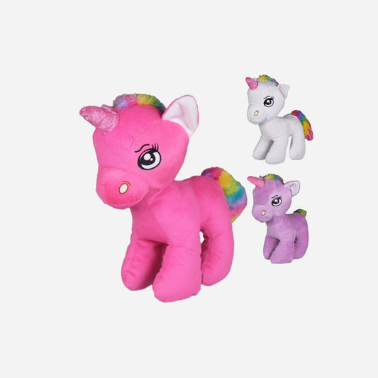 Peluche bébé licorne avec fourrure rainbow assorti 25 cm