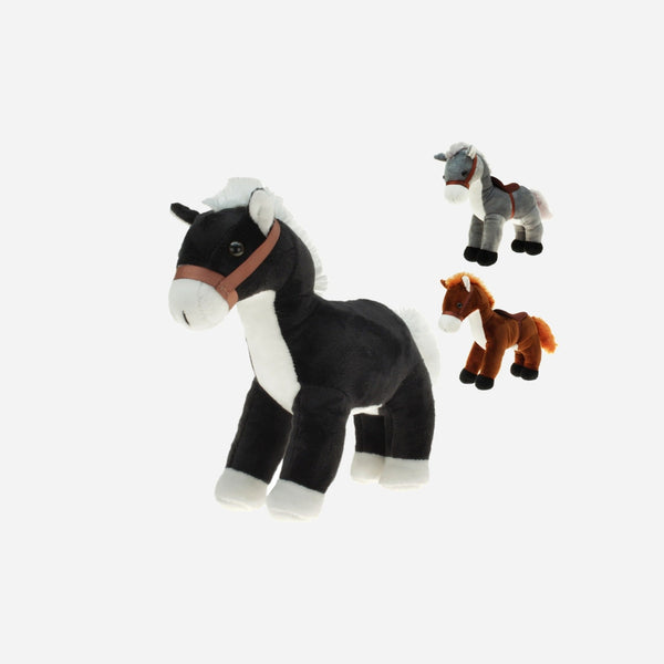 Peluche cheval poney debout avec harnais assorti 25 cm